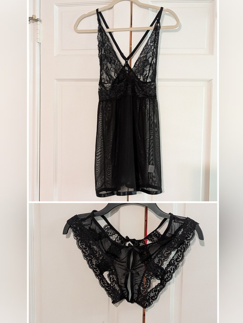 Sheer Lace Babydoll Chemise - Black